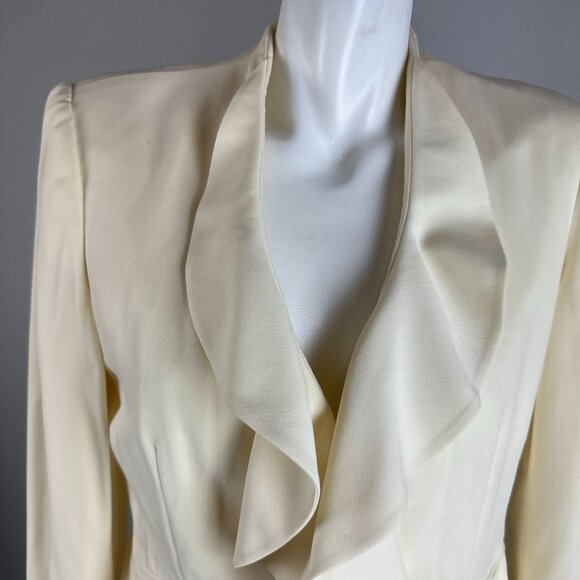 Ralph Lauren Black Label Womens Cream Ivory Ruffle Blazer Jacket Wool Size 8 - Picture 5 of 9